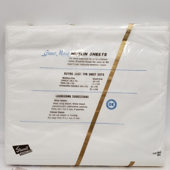 Grant Maid Full Double Flat White Sheet 130 Thread Count Cotton Muslin - Picture 3 of 5